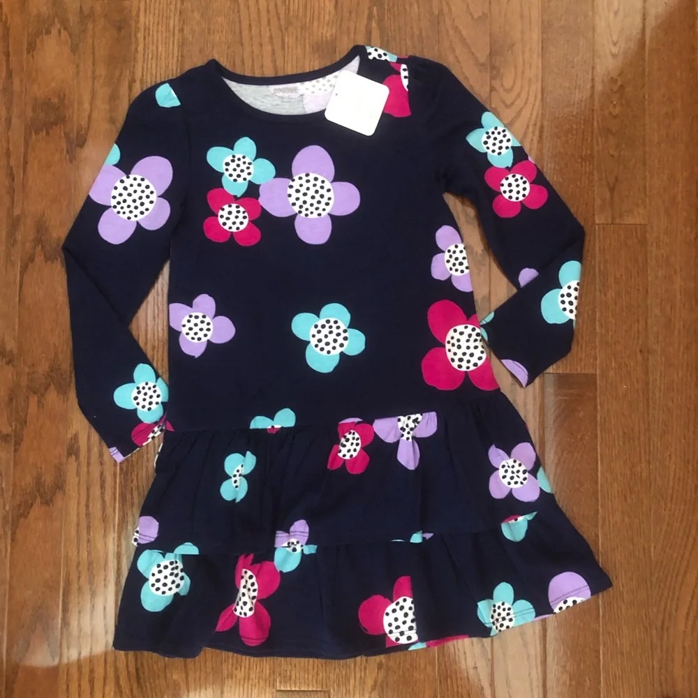 Gymboree navy floral ruffled cotton dress